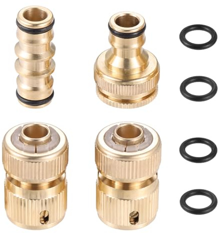BOWAREPRO 4 Stück Messing Schlauchanschluss Set, 2×1/2 Zoll Messing Schnellkupplungen, 1 Stück 1/2 Zoll auf 3/4 Zoll Messing Schlauchanschluss Adapter, 1 Stück Messing Doppelstecker