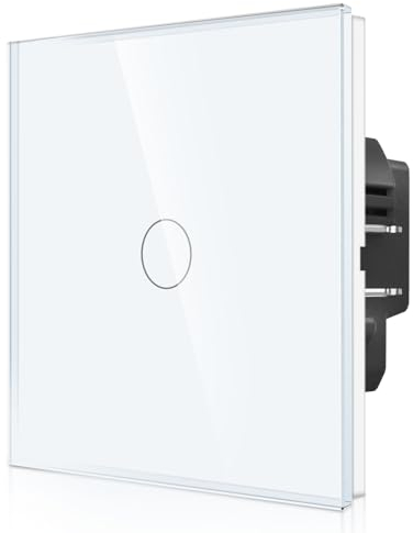CNBINGO Touch Lichtschalter mit Krallen - einfach Wandschalter unterputz - 1 Fach Berührungsschalter mit Status-LED und Glas Panel - 300 W/Fach - Weiß