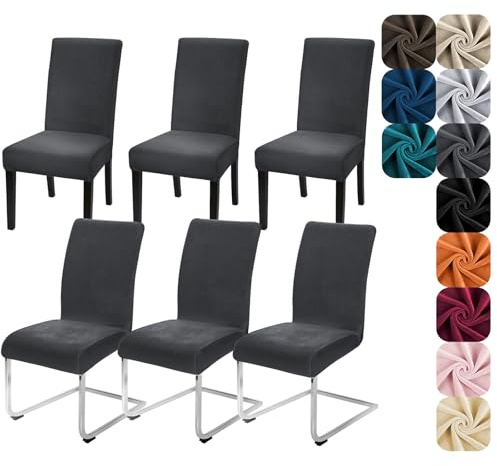 Alishomtll Lot de 6 housses de chaise extensibles en velours pour chaises de salle à manger, housses de chaise amovibles et lavables réutilisables pour hôtel, banquet, cérémonie (Gris foncé, 6 pièces)