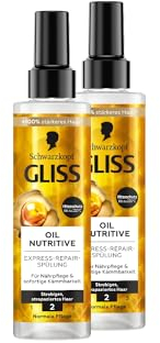 Gliss Express-Repair-Spülung Oil Nutritive (2x 200 ml), Haarspülung nährt strohiges, strapaziertes Haar, Pflegespülung mit Hitzeschutz bis zu 230 °C