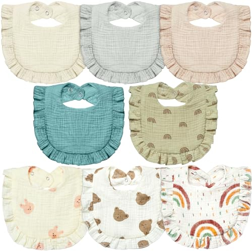 Lictin Musselin Bib für Babys, 8 Stück Moltontücher Baby Lätzchen Sabberlätzchen Baby, Musselin Lätzchen Baby mit Schnappverschluss, Moltontücher Baby Bibs für 0-24 Monat Baby