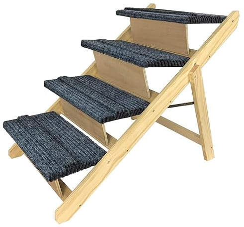 ORHEYA Hundetreppe Auto Klappbar 2-in1 Haustiertreppe aus Holz Tiertreppe mit Anti-rutsch Einsatz für Haustiere Einstiegshilfe für Kofferraum, Autorampe bis zu 80 kg
