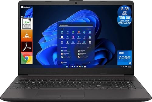 HP Notebook 250 G9, Display Laptop 15.6 Full HD, CPU Intel Core i5 12Th, 16GB Ram, Dual Disk |756GB| 256GB NVMe + 500GB SSD 2.5’’, Windows 11 Pro, Portatile Pronto all'Uso