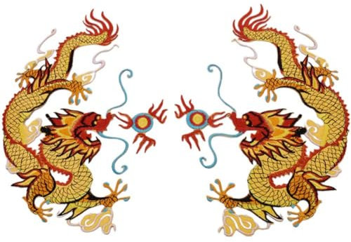 2 Stück Drache Bestickte Aufnäher, Drache Spielt Perle, Aufnäher, DIY-Applikationen Für Tasche, Hut, T-Shirt, Basteldekoration