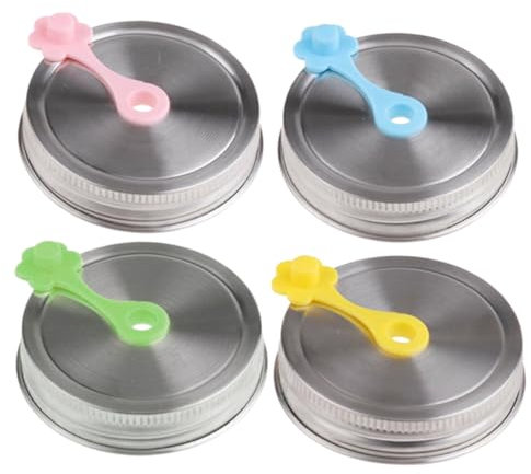 Amosfun 4pcs Stainless Steel Straw Lids for Jar Canning Leak Sealed Covers Hole for Drinking Jars