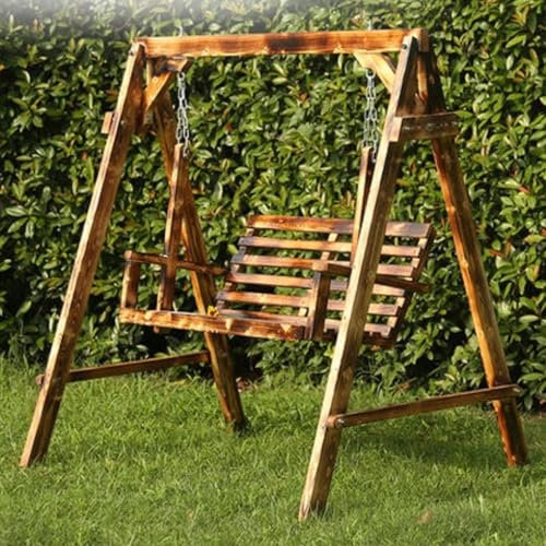 Generic Rustikaler 2-Personen-Holzscheit, Terrassenschaukel-Gleiter mit A-Rahmenständer, Outdoor-Schaukelbank für Garten, Terrasse, Pool, Hof