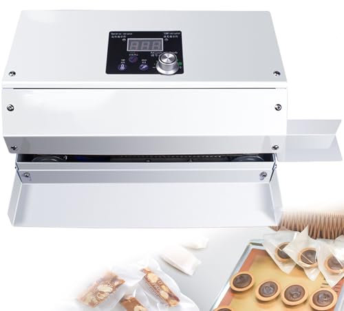 GESAIDES Macchina Sigillatrice a Nastro Continuo, Macchina Sigillatrice a Nastro per Sacchetti Automatica Orizzontale per Tipi di Sacchetti Termosaldabili con Regolazione di Temperatura e velocità