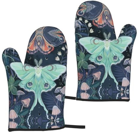 Beautiful Moth Heat Resistant Oven Gloves,Kitchen Anti Slip Microwave Oven Gloves,Suitable For Cooking,Baking, And Kitchen Grilling