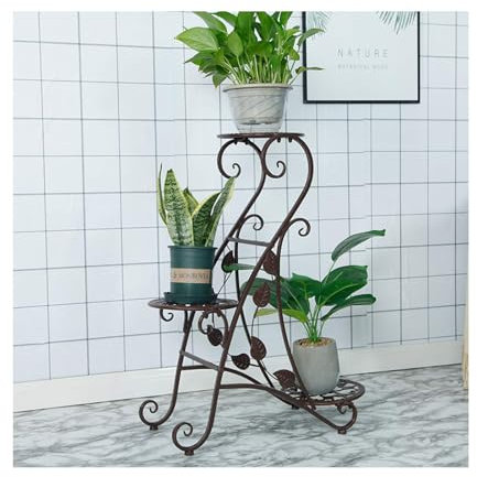 Soporte para Plantas de Metal Resistente de 3 Niveles: decoración de jardín Interior y Exterior con protección para el Piso, Estante artístico para Plantas de Metal