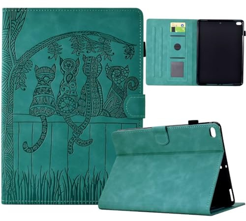 Vaitasy Funda para iPad 9.7 2018/2017 iPad Air 2/ iPad Air 1 Simpática Silueta de Gato Cuero PU con Multiángulo Folio Carcasa para iPad 9.7 6/5 Generation Verde
