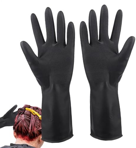 4 Paar Haarfärbehandschuhe, Einweghandschuhe Latex Puderfrei, Friseur Handschuhe Schwarz Latex, Handschutz Für Wasserdicht Gummihandschuhe Für Küchenarbeit, Haushaltsreinigung Und Geschirrspülung