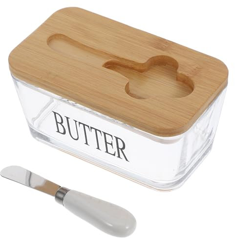 PRETYZOOM Caja De Mantequilla De Vidrio Con Tapa Hermética Bandeja Para Almacenar Mantequilla Para Refrigerador y Cocina Mantequera Para Mostrador