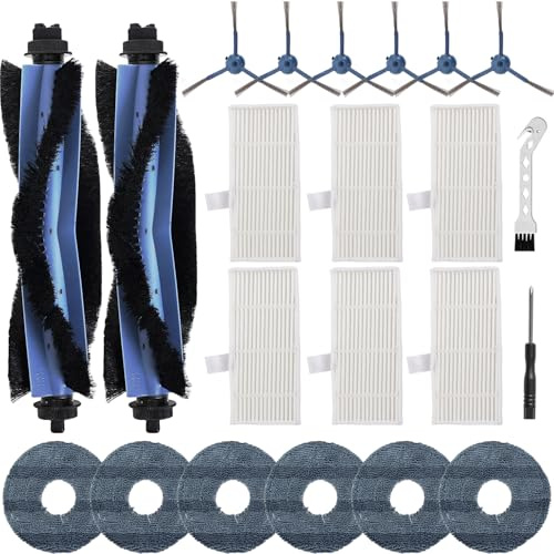 22 Pezzi di Ricambio per Eufy Omni C20 Aspirapolvere, Kit di Accessori | 2 Spazzole Principali, 6 Filtri, 6 Spazzole Laterali, 6 Mop, 1 Spazzola di Pulizia, 1 Cacciavite