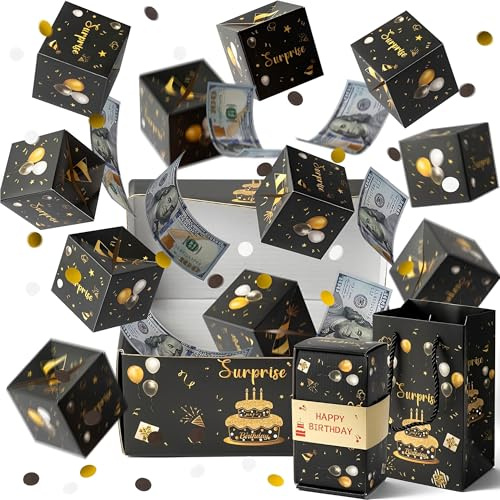 CHSG Pop-Up Geld-Geschenk-Box, 20 Schichten Sprung Design, Beinhaltet Bund, Handtasche, Schwarz Und Gold Farbschema, Explosionsbox Geburtstag, Für Weihnachten, Geburtstag, Valentinstag, Jahrestag