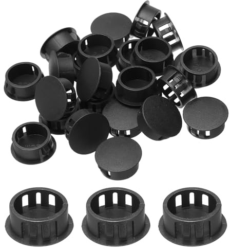 sourcing map 25pcs Nylon Plastic Hole Plugs, 4/5(20mm) Round Drill Screw Hole Plugs Covers Knockout Locking Plastic Plugs Insert End Caps for Kitchen Cabinet Furniture, Black