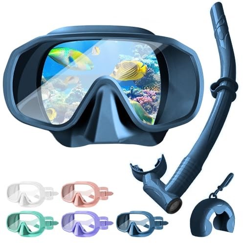 Tyuodna Taucherbrille mit Schnorchel,Schnorchelset Erwachsene mit Anti-Fog und Anti-Leck-Zweischicht-Silikonrand,Snorkeling Set,180° Panoramamaske Perfekt für Schnorcheln und Tauche