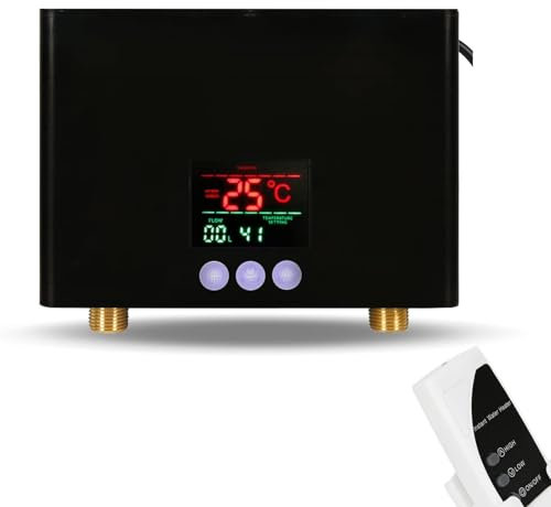 POOIQX Chauffe-Eau sans Réservoir, Mini Chauffe-Eau Électrique Instantané 3000W, Affichage LED, Chauffe-Eau À La Demande avec Télécommande,éConomie D'éNergie(Zwart)