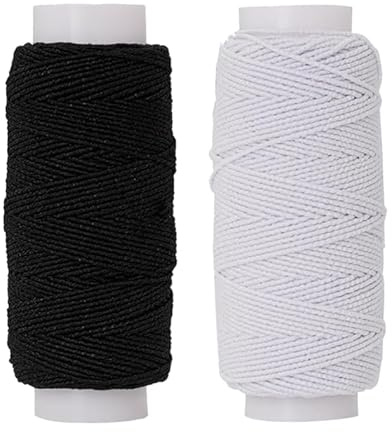 Shirring Elastic for Sewing, 0.5mm Elastic Cord & Thread, 44m Black White | Snag-free, lint-resistant latex thread with strong stretch and heat resistance. Perfect for shirring and waistbands.