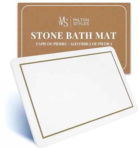 Stone Bath Mat – Super Absorbent Diatomaceous Earth Bath Mat, Quick-Drying Stone Bath Mats for Bathroom, Diatomite Mat Easy to Clean, Bathroom Mat Quick Dry, 24 x 16 inch, White Sandstone Tan