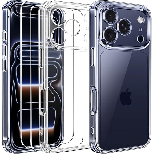 ivoler Anti-Amarillo Clara Funda para iPhone 17 Pro MAX con 2 Piezas Cristal Templado, [Protección Militar] Carcasa Protectora Antigolpes Transparente Anti-Choques Bumper Case