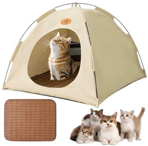 Tienda de campaña para gatos color caqui, nido para gatos, caseta portátil para interior y exterior para gatos, cachorros y otros animales pequeños. Tienda de campaña para gatos, nido para gatos