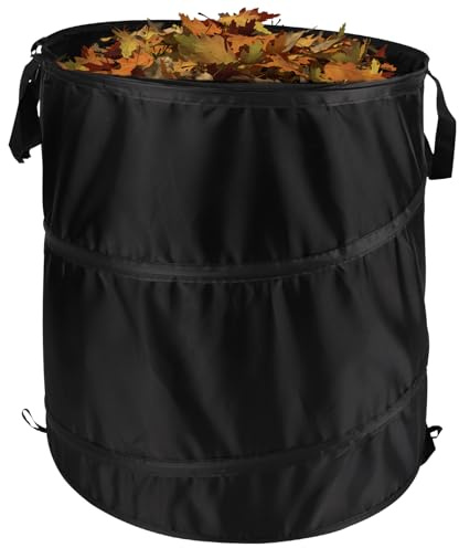 Pop Up Garden Waste Bag Oxford Cloth Collapsible Large Heavy Duty Sack With Handles For Waste Rubbish Toys Etc Garden Bag For Storage Gardening Reusable Container for Lawn Care (Black-91L)