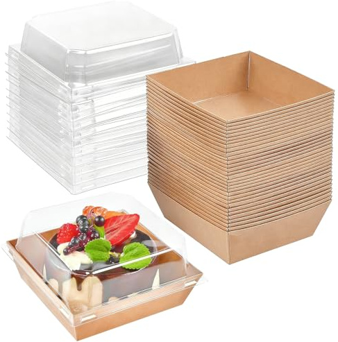 Hiuyavy 50Pcs Cake Slice Boxes, Cake Boxes for Cakes Portions with Clear Lids, 12CM Cakes Slice Box for Portions, Charcuterie Box for Bakery Macaron Sandwich Cookies (Brown)