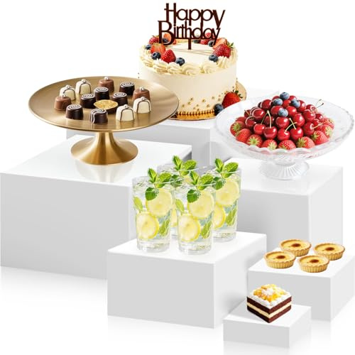 Tczecoo Juego de 6 soportes para tartas de acrílico, color blanco, elevadores de 3 a 8 pulgadas, para bodas, cumpleaños, fiestas, cupcakes