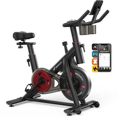 MERACH Vélo d'Appartement pour la Maison - Vélo de Fitness d'Intérieur Silencieux avec Résistance Réglable, Écran LCD, Siège Confortable, pour Entraînement Cardio, App Exclusive, Capacité Max 136KG