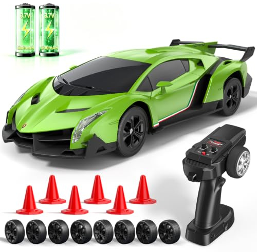 Lamborghini Ferngesteuertes Auto ab 6-12 Jahre, 1:24 RC Drift Auto 25KM/H | 4WD Vollproportionale Drosselklappe, Einstellbare Geschwindigkeit und Lenkwinkel, Spielzeug Geschenke Jungen 6 7 8 9 10 11 12