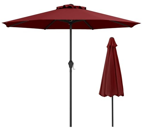 KOMFOTTEU Ombrellone da Giardino Ø 260/360 cm con Manovella e 8 Stecche, Ombrellone Parasole Ventilato, Telaio in Metallo, Anti UV, da Esterno, Terrazzo, Spiaggia, Balcone, Mercato (Bordeaux, Ø260 cm)