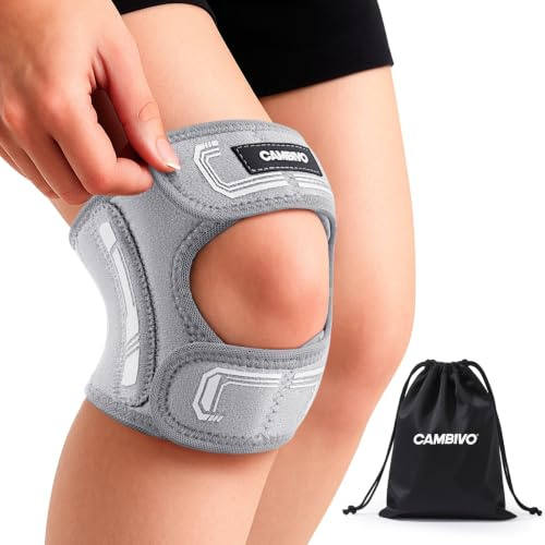 CAMBIVO Rodillera para Menisco y Ligamento, Rodillera Rotuliana Ortopédica con Almohadillas y Muelles Laterales, Rodillera de Compresión Ligera para Running Gym