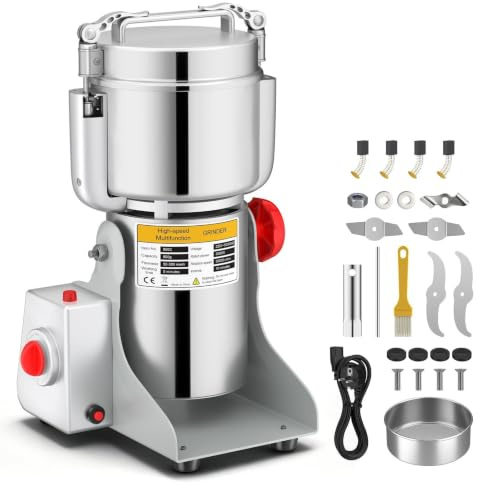 Moulin à épices Électrique 800g, Moulin à Grains 3500W, Arrêt à L'ouverture | Moulin à Céréales Électrique avec Minuterie Réglable, Lame en Acier, Protection Surcharge, Broye tout Grain Sec