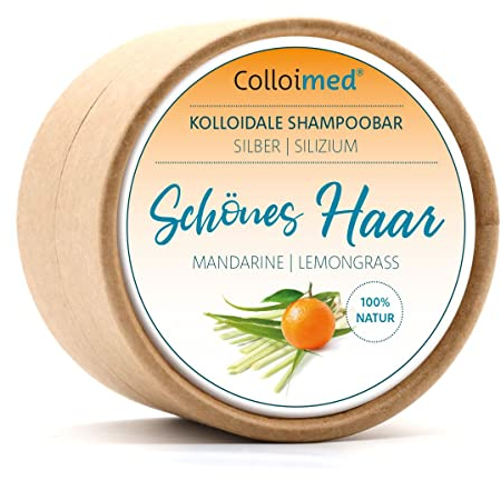 Colloimed Champú, barra con plata coloidal y silicio, 50 g, champú para el pelo, bonito cabello mandarina hierba de limón (plata-silicio)