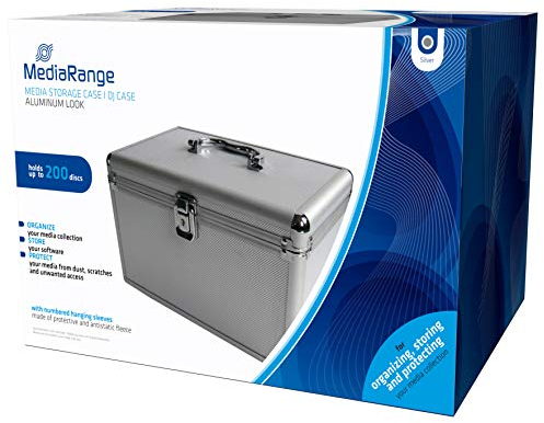MediaRange Archivierungskoffer für 200 Discs, Aluminium-Optik, mit Einhängetaschen, Silber, 18cm