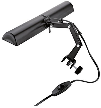 K&M 122/6 Notenpult-Doppelleuchte Schwarz – 32 cm Stahl-Lampenschirm, 2500 Lux Helligkeit, max. 25 W, 2 m Kabel-Länge