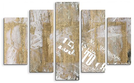 Paul Sinus Art 5 teiliges Wandbild auf Leinwand (Gesamt: H: 100cm B: 160cm) Keilrahmenbild Canvas Fotodruck Leinwandbild Leinwanddruck Kunstdruck Wandbild braun weiß beige Grunge