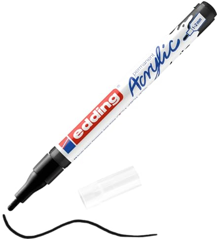 edding 5300 Acrylmarker fein - schwarz - 1 Acrylstift wasserfest - feine Rundspitze 1-2 mm - Acryl Farben zum Malen auf Leinwand, Malpapier und Holz - Acrylstifte für Steine