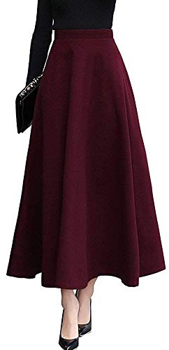 RIZ-ZOAWD Jupe Longue Femme Hiver Vintage Élégant Taille Haute Laine Midi Jupes Taille élastique A-Ligne Jupe plissée Noir-XL