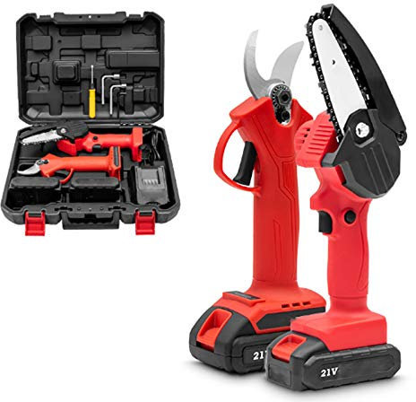Mini TronçOnneuse Portative And TronçOnneuse Secateur Electriquesans Fil Avec Chargeur Et 2 Piles, Sans Fil Rechargeable De 4 Pouces 21 V, Pour La Coupe Du Bois De Jardin SéCateur éLectrique