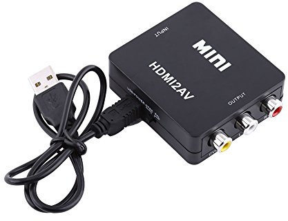PUSOKEI Digital HDMI to HD Video Converter, 720p/1080p Mini HDMI to Composite Video Audio AV CVBS Adapter Converter,Support NTSC/PAL Format (Black)