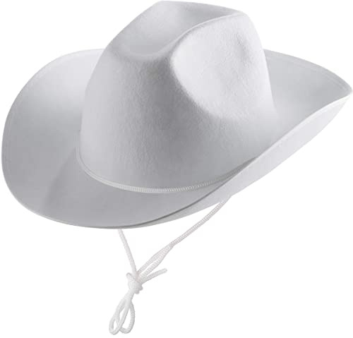 Bedwina Chapeau de Cowboy Blanc Lot de 2 pour Adultes, Cordon Ajustable, idéal pour fêtes costumées et déguisements, Convient à la Plupart des Ados