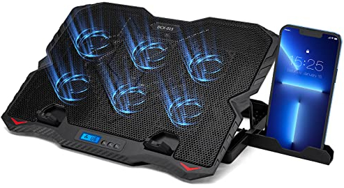 MATEPROX Laptop Cooling Pad,Notebook PC Macbook Cooler with 6 Quiet Fans,Adjustable Height Laptop Cooler Stand with Phone Holder,Dual USB Port Cooling Pad for Gaming Office