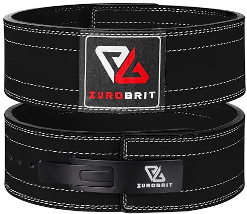 EuroBrit Powerlifting Belt for Weight Lifting, Adjustable Lever Buckle Genuine Leather Belt For Men And Women Gym Weight Lifting Belt 4 Wide 10mm Thick, Power Lifting, Deadlift (Medium, Black)