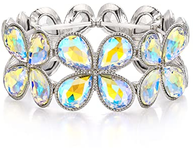 EVER FAITH Armband Funkelndes Strass Kristall Art Deco-elastisches Stretch-Armkette für Damen Party Braut Stil B-Schillernd Klar AB
