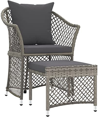 vidaXL 2-TLG. Garten-Lounge-Set mit Kissen Grau Poly Rattan