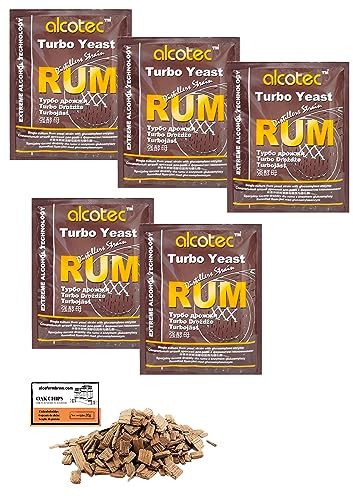 5 x Turbohefe - Alcotec Rum 73g, HHefe zur Gärung, Turbo Hefe, Hefe für Maische, Hefe für die Gärung, Wodka-Hefe