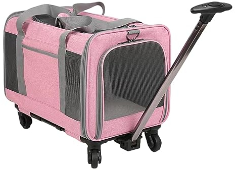 AUHAIEM Katzentransportbox Hundetransportbox Mit RäDern Abnehmbare Und Faltbare Haustier-Reisetasche FüR Reisen Wandern Camping,Rosa,48 * 32 * 38cm