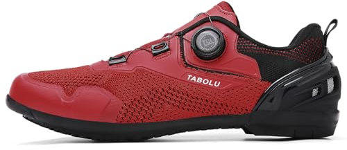 PENXZT rutschfeste Fahrradschuhe für Herren Fahrrad Straßenlaufschuhe Atmungsaktive Fahrrad-Bergschuhe No-Lock Sneakers,Rot,44 EU
