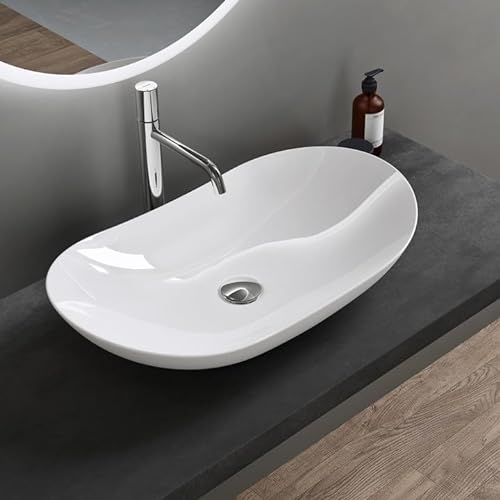 doporro Waschbecken Aufsatzwaschbecken BxTxH 63x36x14cm Weiß Glänzend Waschschale aus Keramik Brüssel858